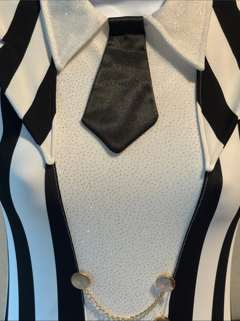 Black & White Striped Girls Dance /  Halloween Costume Dress with Tie and Chains
